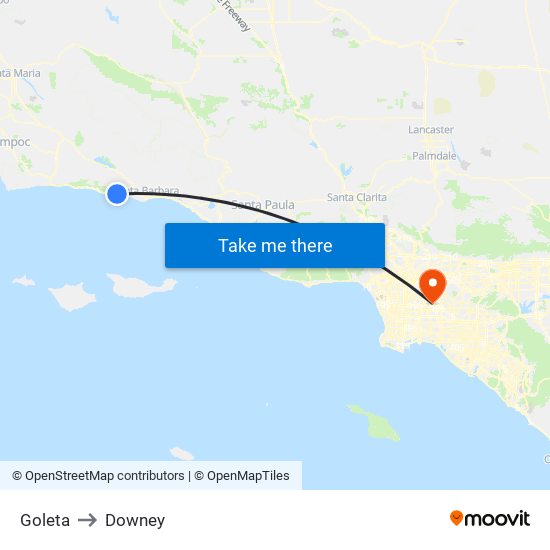 Goleta to Downey map