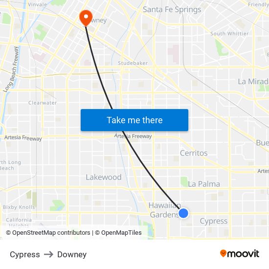 Cypress to Downey map