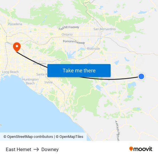 East Hemet to Downey map