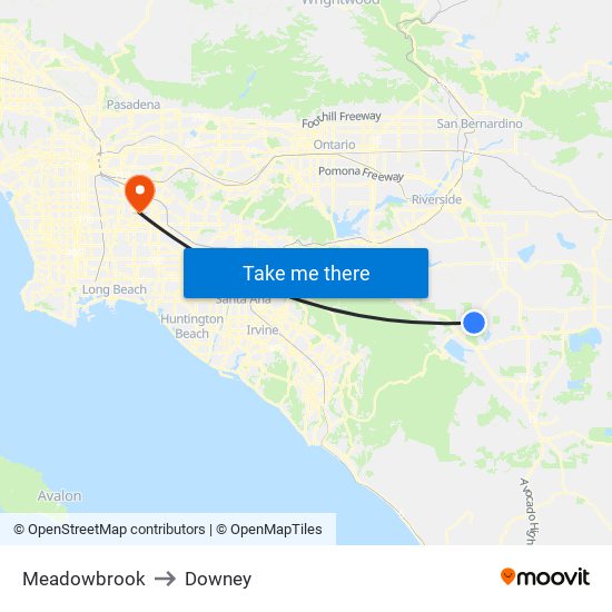 Meadowbrook to Downey map