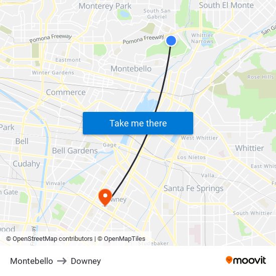 Montebello to Downey map