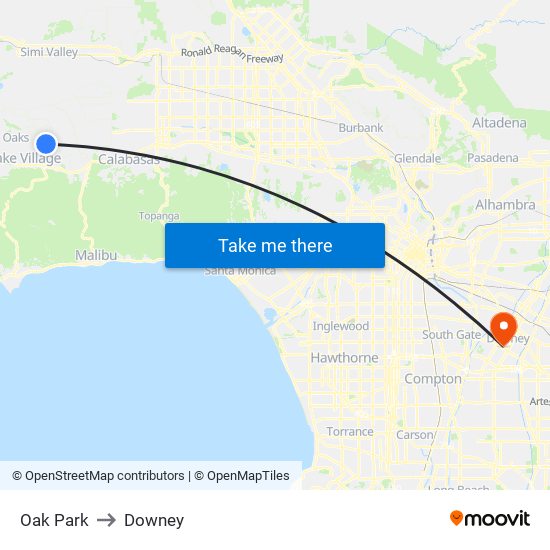Oak Park to Downey map