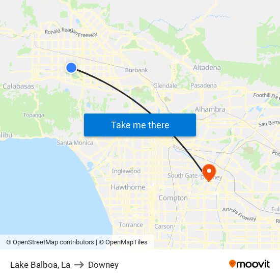 Lake Balboa, La to Downey map
