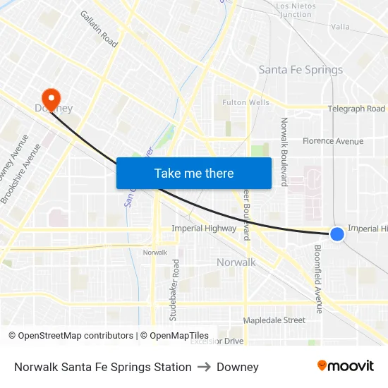 Norwalk Santa Fe Springs Station to Downey map