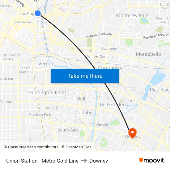 Union Station - Metro Gold Line to Downey map
