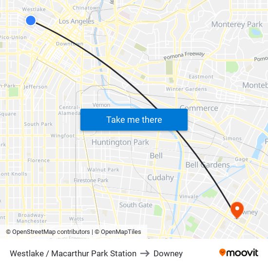 Westlake / Macarthur Park Station to Downey map