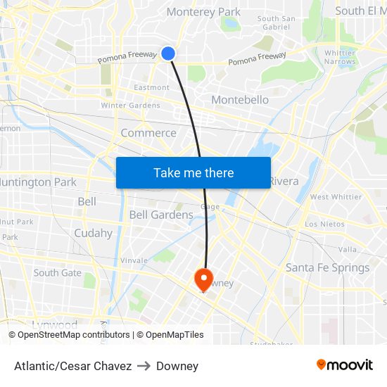 Atlantic/Cesar Chavez to Downey map