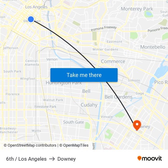 6th / Los Angeles to Downey map