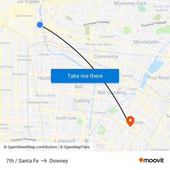 7th / Santa Fe to Downey map