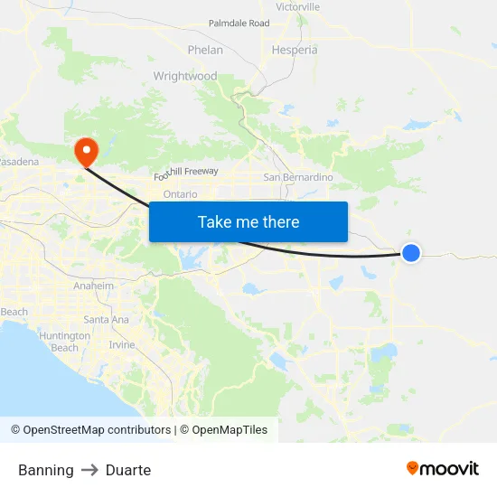 Banning to Duarte map