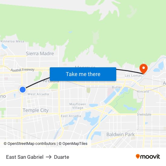 East San Gabriel to Duarte map