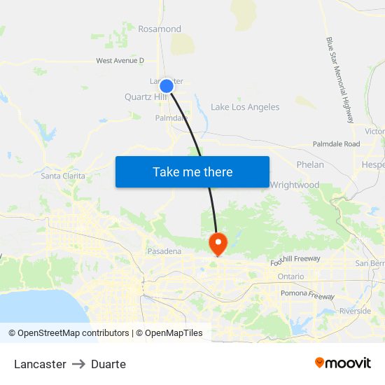 Lancaster to Duarte map