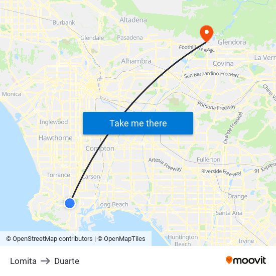 Lomita to Duarte map