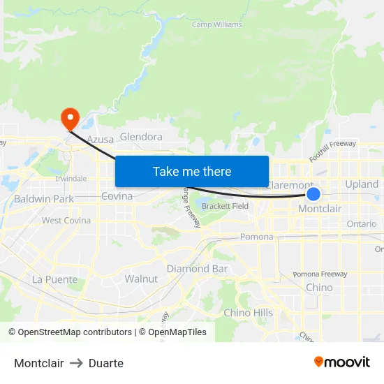 Montclair to Duarte map