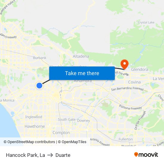 Hancock Park, La to Duarte map