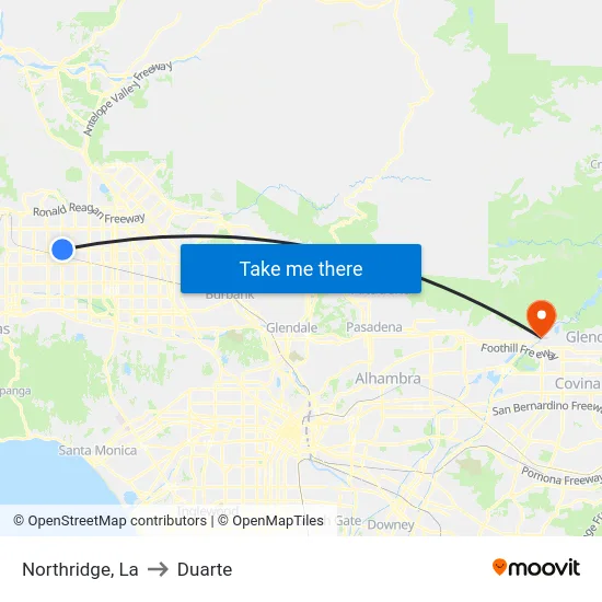 Northridge to Duarte map