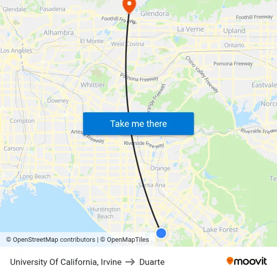 University Of California, Irvine to Duarte map