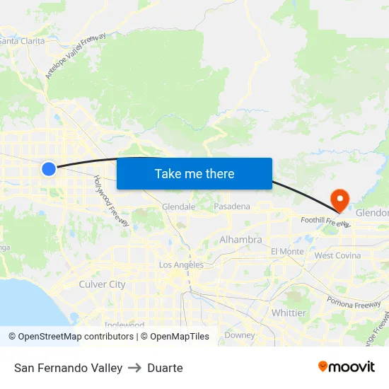 San Fernando Valley to Duarte map