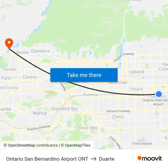 Ontario San Bernardino Airport ONT to Duarte map