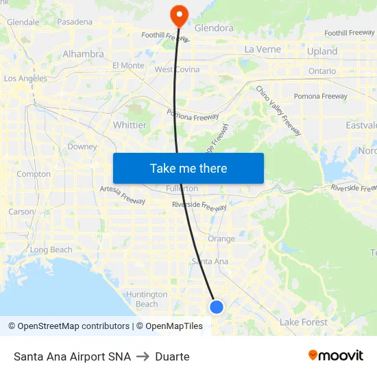Santa Ana Airport SNA to Duarte map