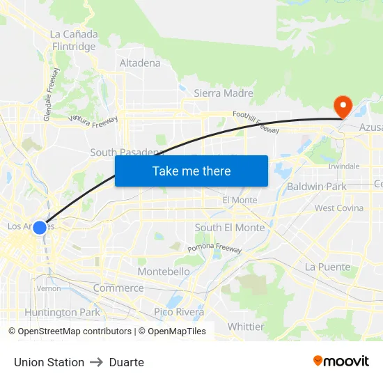 Union Station to Duarte map