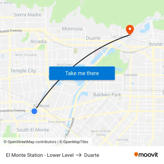 El Monte Station - Lower Level to Duarte map