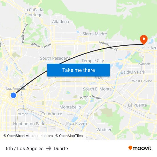 6th / Los Angeles to Duarte map