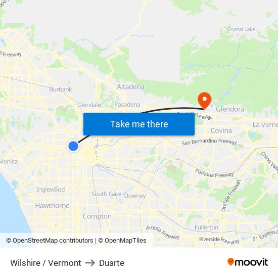 Wilshire / Vermont to Duarte map