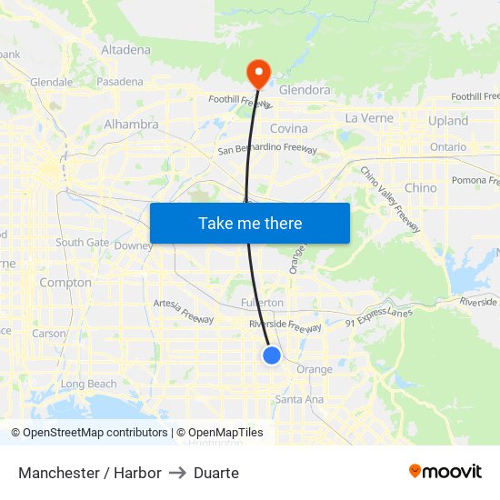 Manchester / Harbor to Duarte map