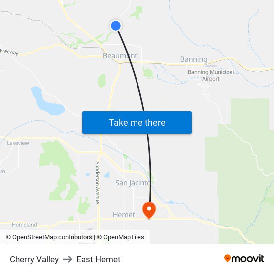 Cherry Valley to East Hemet map