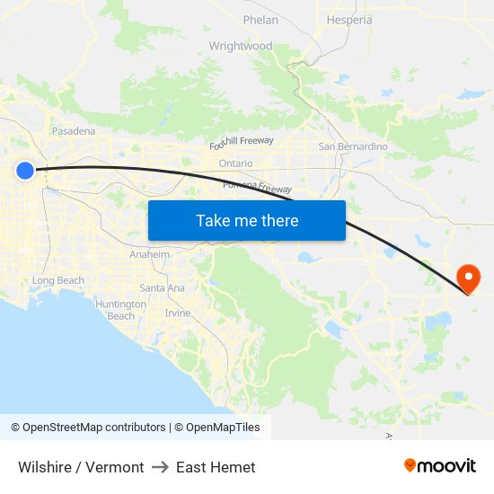 Wilshire / Vermont to East Hemet map