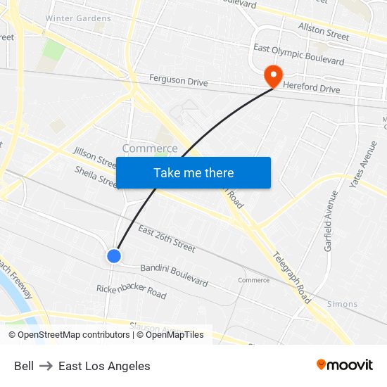 Bell to East Los Angeles map