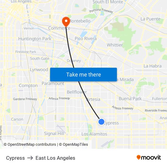 Cypress to East Los Angeles map