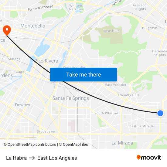 La Habra to East Los Angeles map