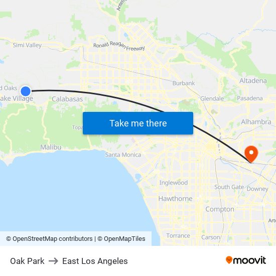 Oak Park to East Los Angeles map