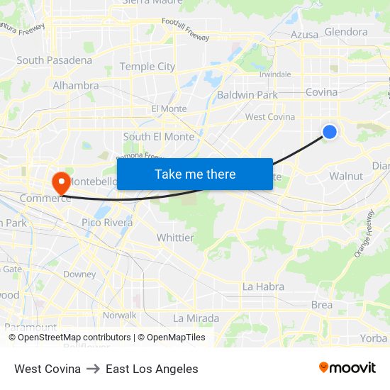 West Covina to East Los Angeles map