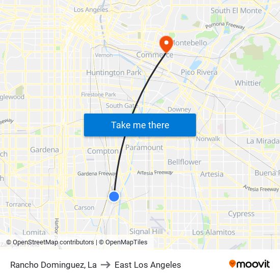 Rancho Dominguez, La to East Los Angeles map