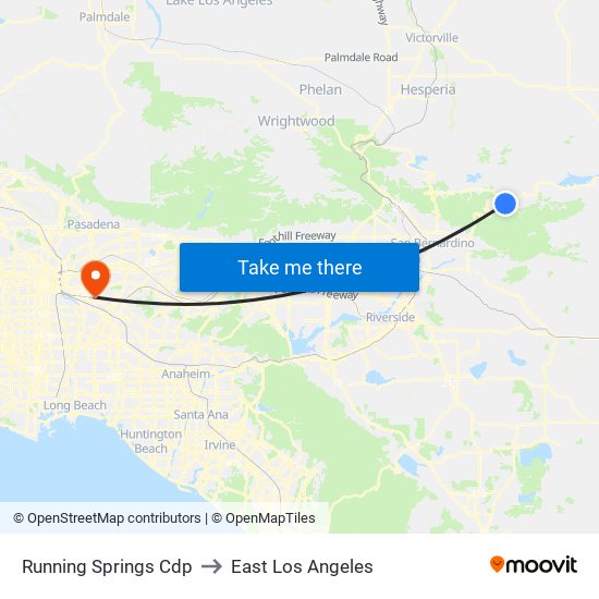 Running Springs Cdp to East Los Angeles map