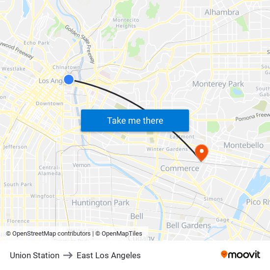 Union Station to East Los Angeles map