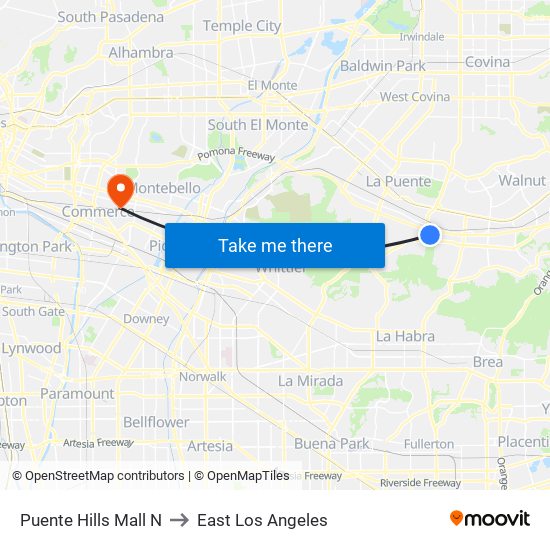 Puente Hills Mall N to East Los Angeles map