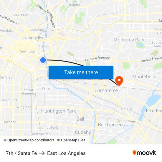 7th / Santa Fe to East Los Angeles map