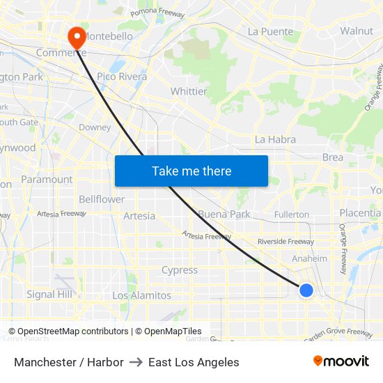 Manchester / Harbor to East Los Angeles map