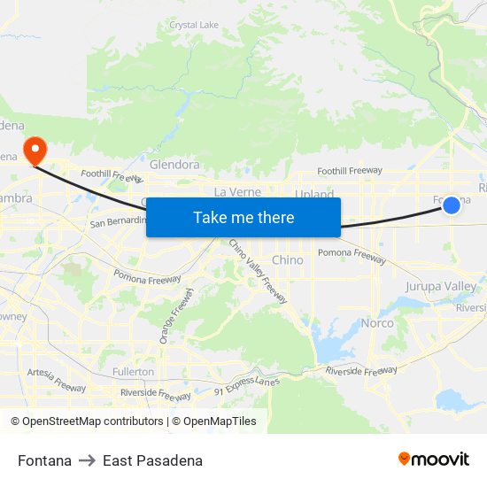 Fontana to East Pasadena map