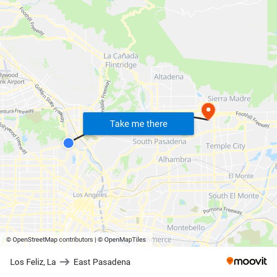 Los Feliz, La to East Pasadena map