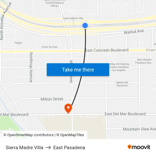 Sierra Madre Villa to East Pasadena map