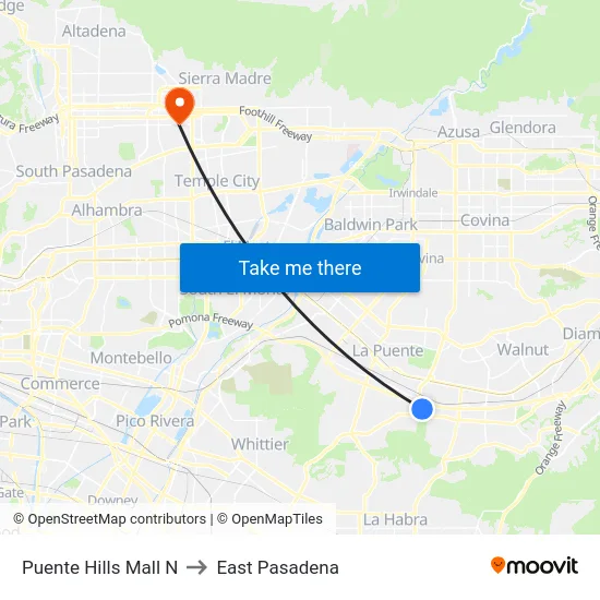 Puente Hills Mall N to East Pasadena map