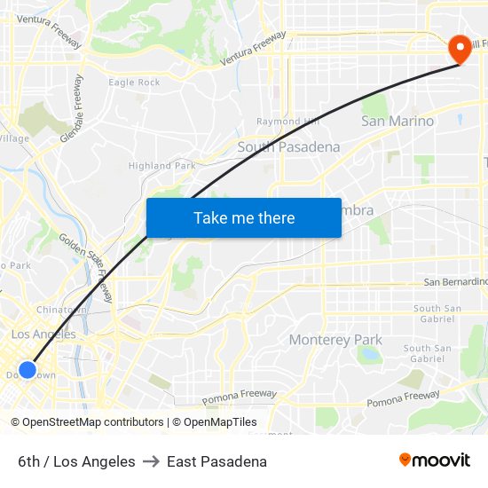 6th / Los Angeles to East Pasadena map