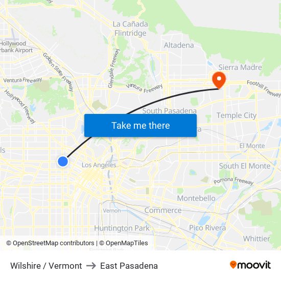 Wilshire / Vermont to East Pasadena map