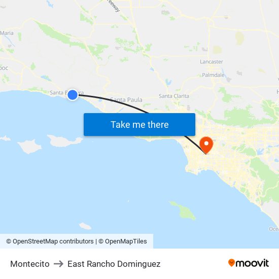 Montecito to East Rancho Dominguez map