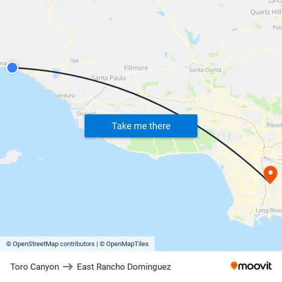 Toro Canyon to East Rancho Dominguez map